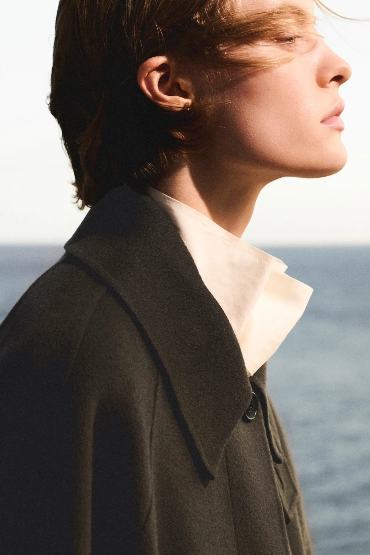 MOCK-NECK DOUBLE-FACED WOOL SHORT COAT
