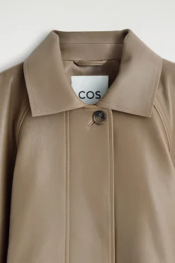 mock-NECK LEATHER SHORT TRENCH COAT