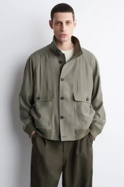 MOCK-NECK TWILL BLOUSON JACKET