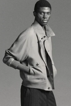MOCK-NECK TWILL BLOUSON JACKET