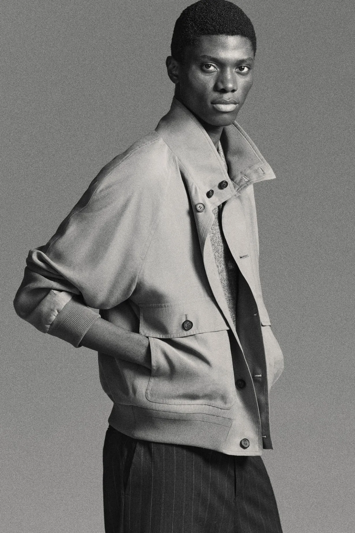 MOCK-NECK TWILL BLOUSON JACKET