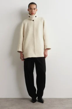 MOCK-NECK WOOL-HERRINGBONE SHORT COAT