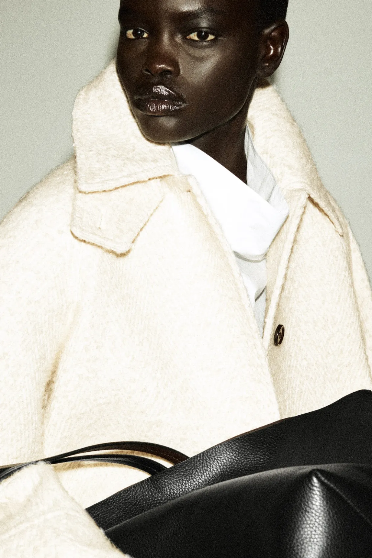 MOCK-NECK WOOL-HERRINGBONE SHORT COAT