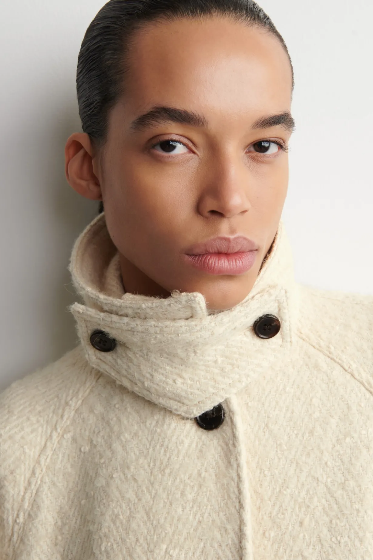 MOCK-NECK WOOL-HERRINGBONE SHORT COAT