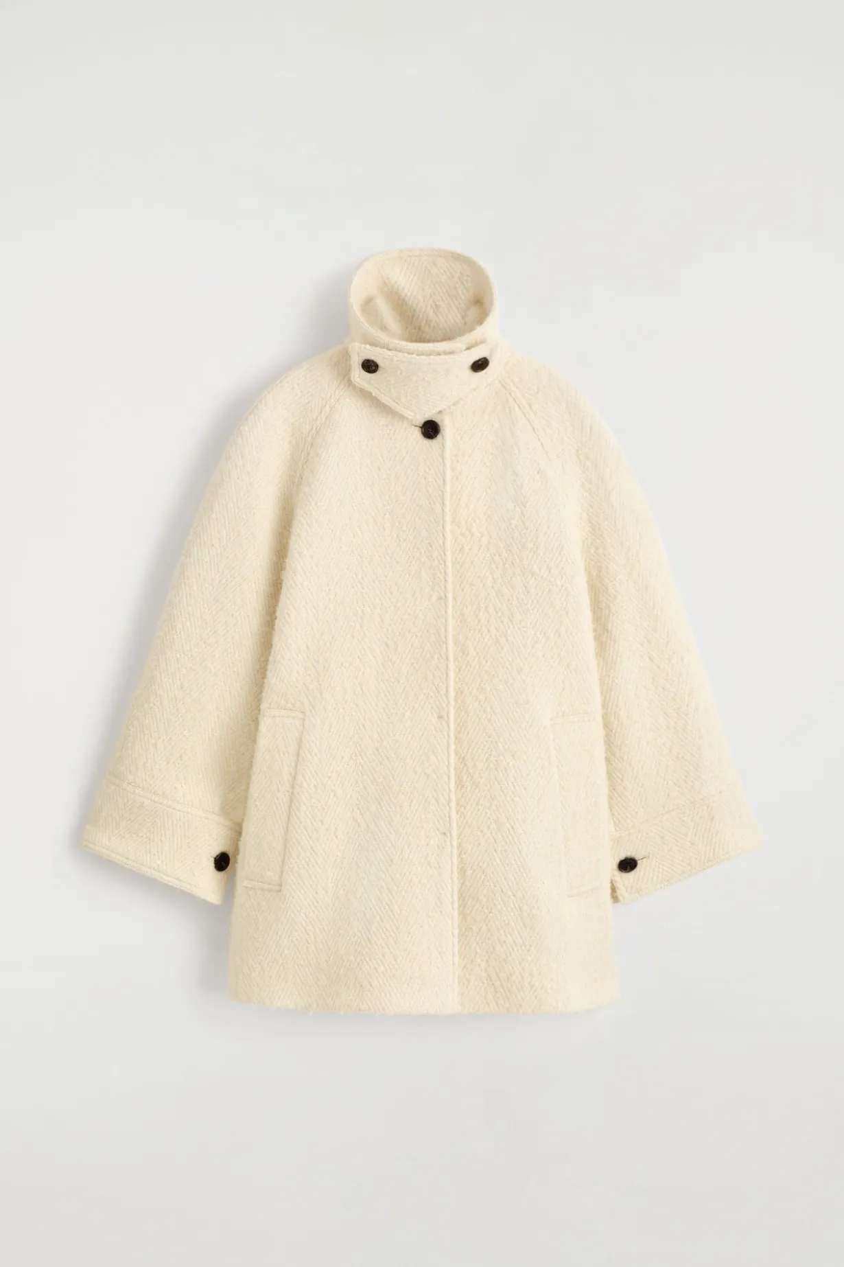 MOCK-NECK WOOL-HERRINGBONE SHORT COAT