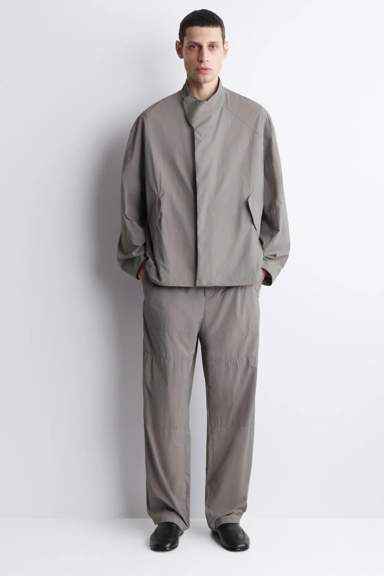 NYLON BARREL-LEG RELAXED-FIT PANTS