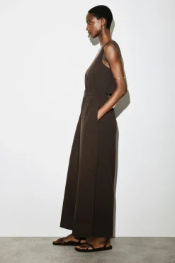 OPEN-BACK SEERSUCKER WIDE-LEG JUMPSUIT