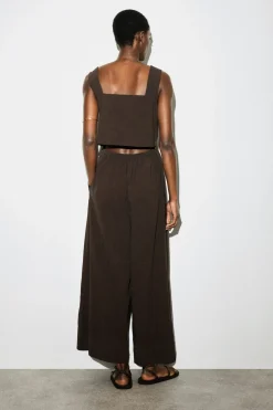OPEN-BACK SEERSUCKER WIDE-LEG JUMPSUIT