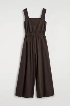 OPEN-BACK SEERSUCKER WIDE-LEG JUMPSUIT