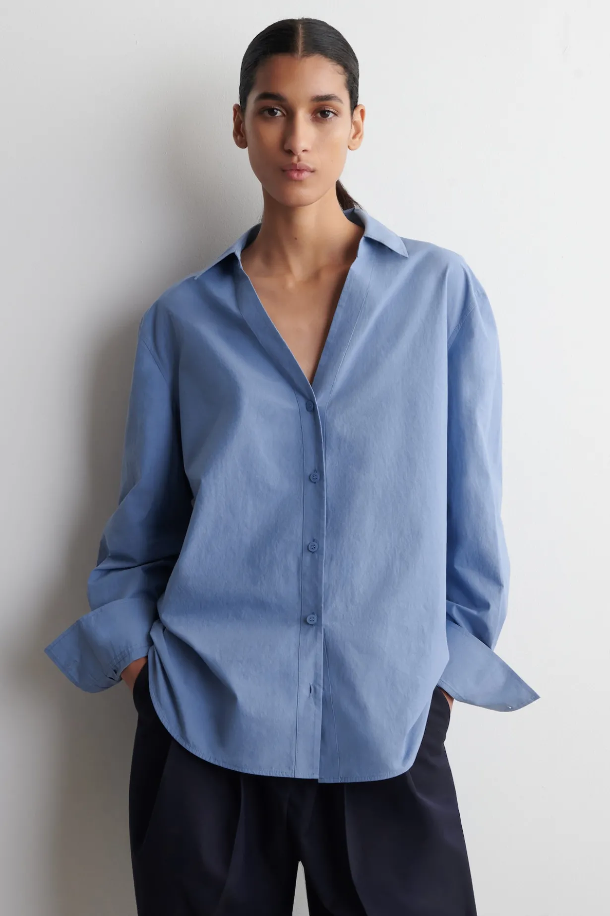 OPEN-COLLAR COTTON-POPLIN SHIRT