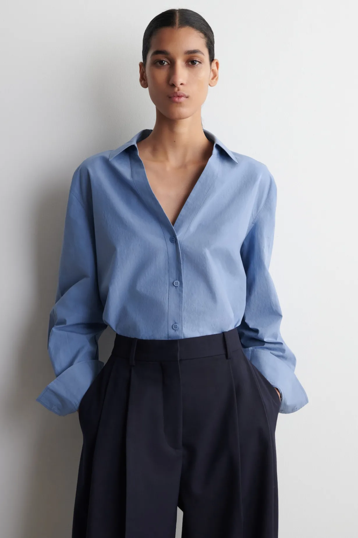 OPEN-COLLAR COTTON-POPLIN SHIRT
