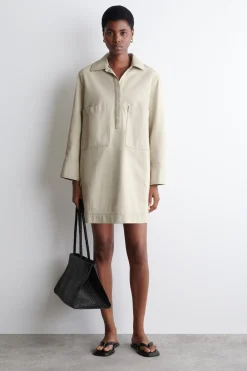 OPEN-COLLAR DENIM SHIRT DRESS