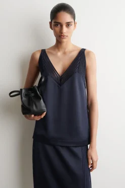 OPEN-STITCH SATIN CAMI TOP