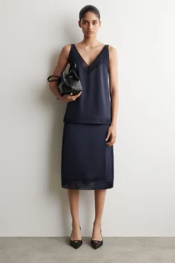 OPEN-STITCH SATIN CAMI TOP