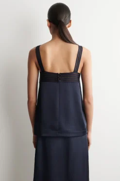 OPEN-STITCH SATIN CAMI TOP