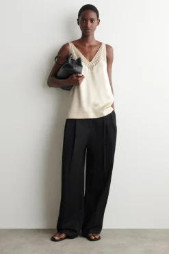 OPEN-STITCH SATIN CAMI TOP
