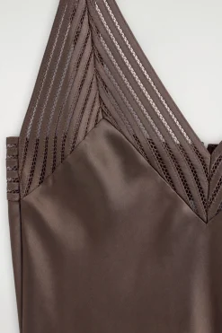 OPEN-STITCH SATIN SLIP DRESS
