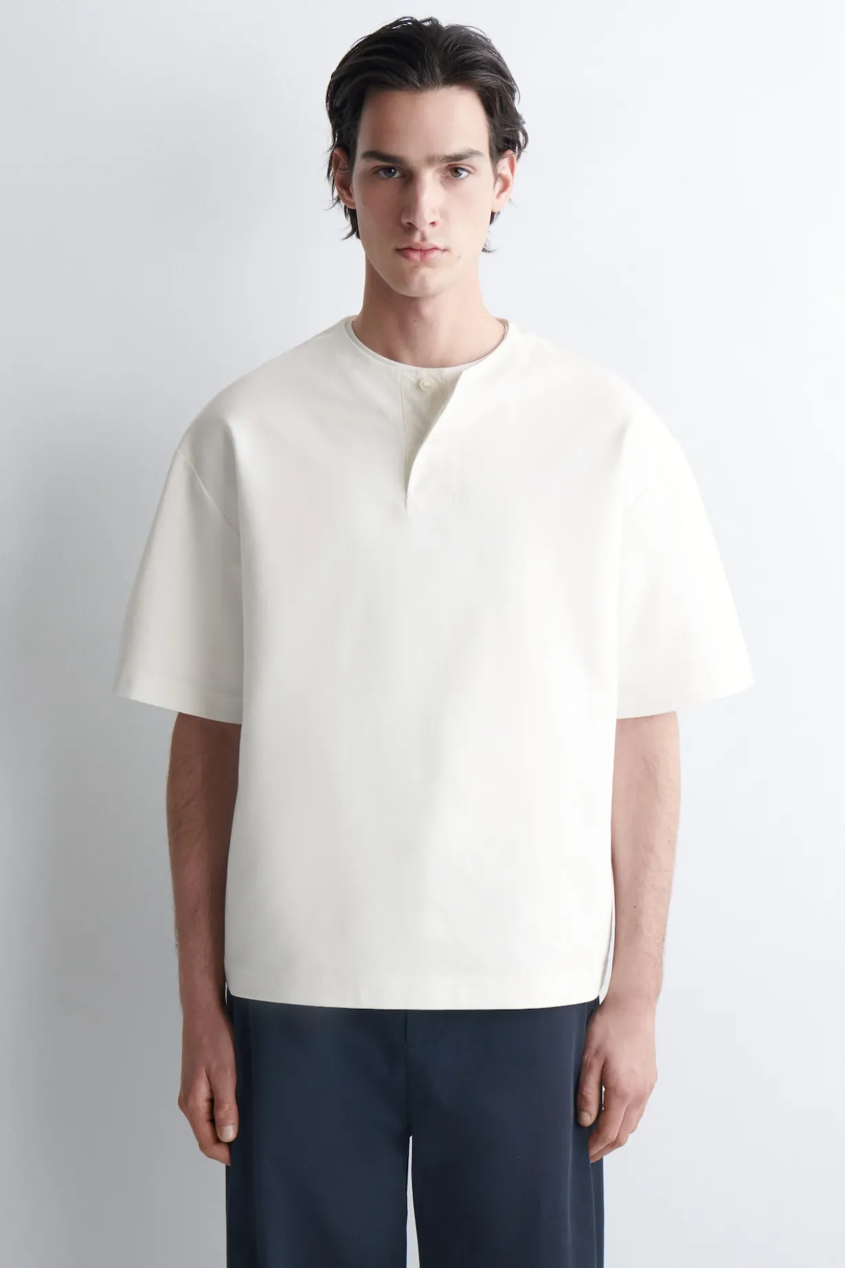 OVERSIZED COTTON-JERSEY HENLEY T-SHIRT