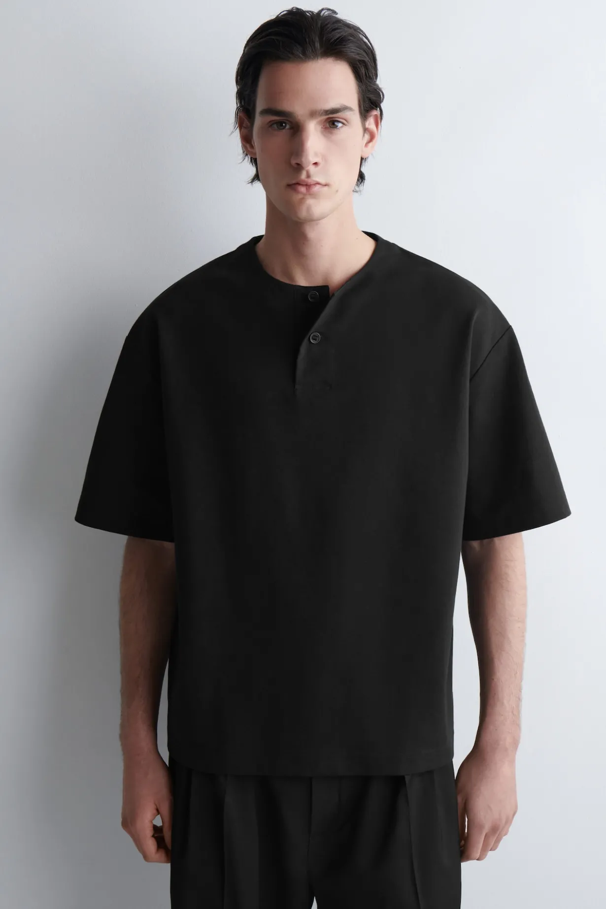 OVERSIZED COTTON-JERSEY HENLEY T-SHIRT