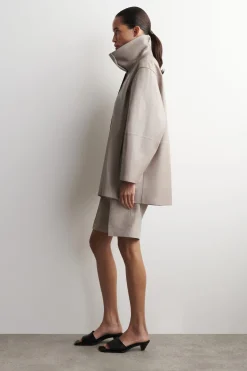 OVERSIZED LEATHER MOCK-NECK BOMBER JACKET