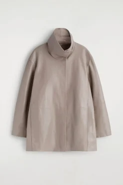 OVERSIZED LEATHER MOCK-NECK BOMBER JACKET