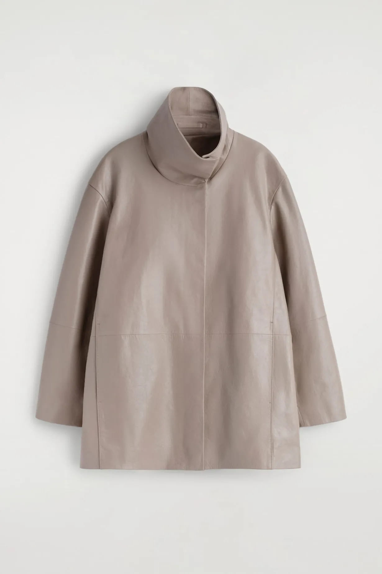 OVERSIZED LEATHER MOCK-NECK BOMBER JACKET