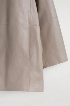 OVERSIZED LEATHER MOCK-NECK BOMBER JACKET