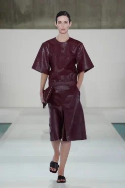 PANELLED TEXTURED-LEATHER T-SHIRT