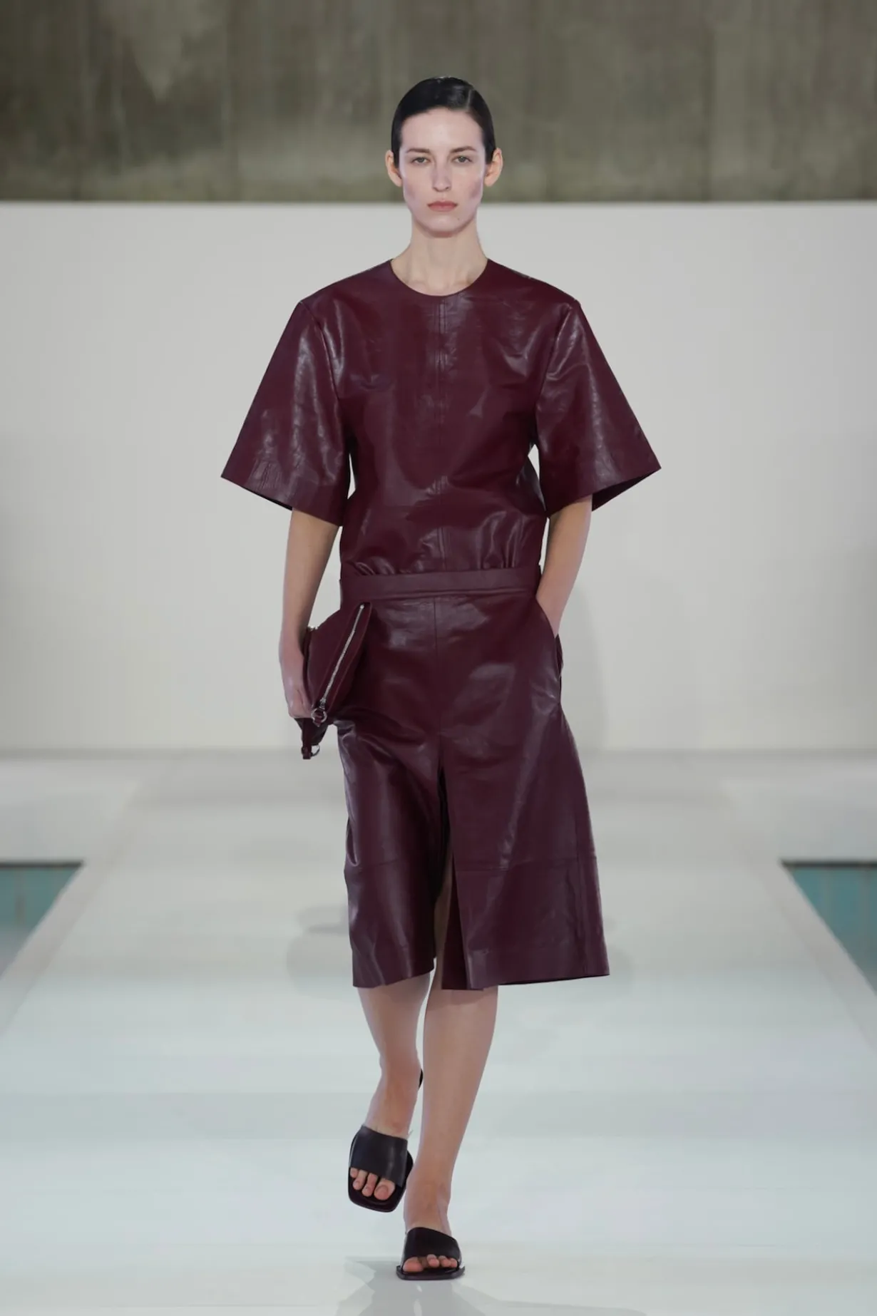 PANELLED TEXTURED-LEATHER T-SHIRT