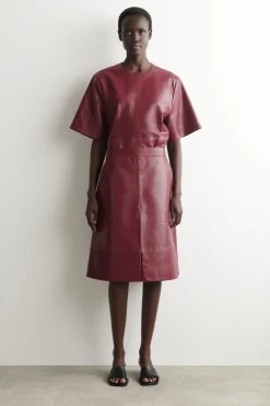 PANELLED TEXTURED-LEATHER T-SHIRT