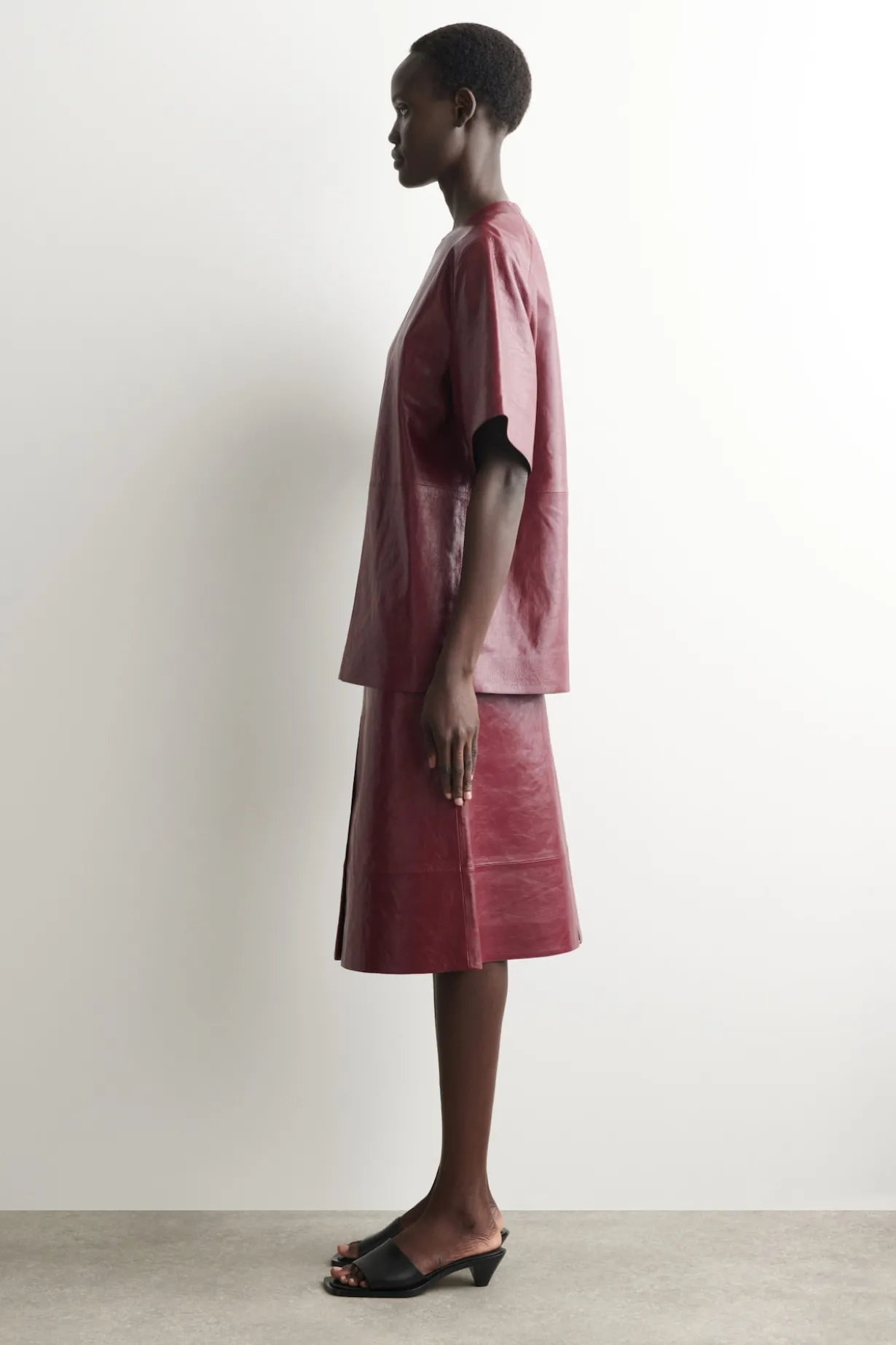 PANELLED TEXTURED-LEATHER T-SHIRT