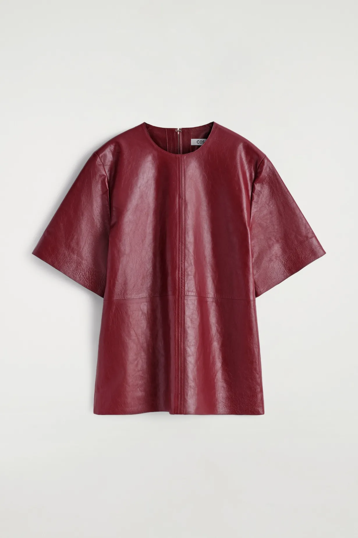 PANELLED TEXTURED-LEATHER T-SHIRT