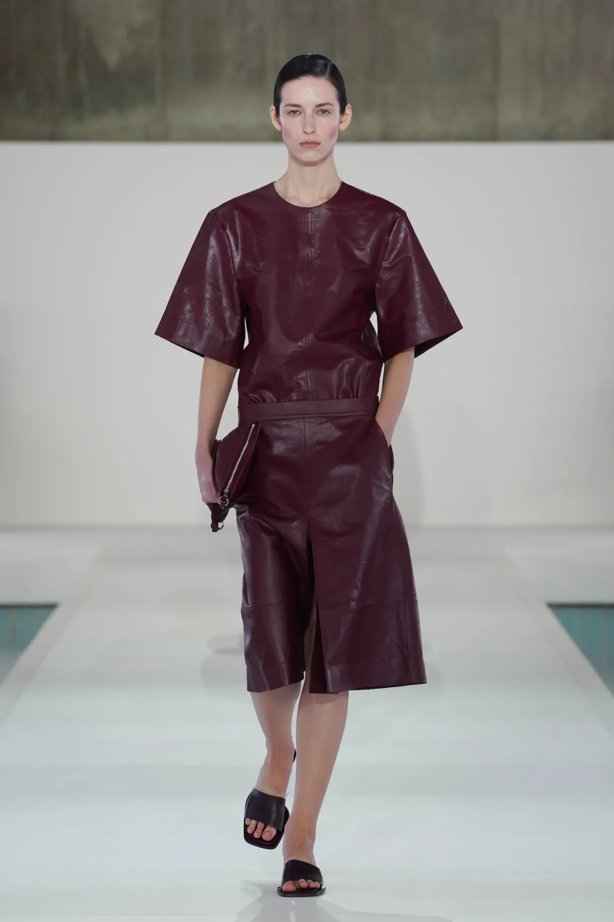 PANELLED TEXTURED-LEATHER T-SHIRT