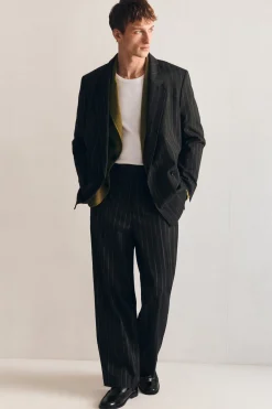PINSTRIPED DOUBLE-BREASTED BLAZER