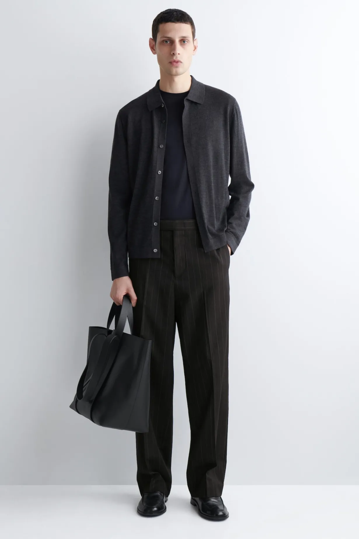 PINSTRIPED RELAXED-FIT WIDE-LEG PANTS