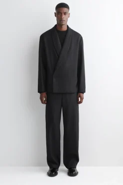 PINSTRIPED WOOL RELAXED-FIT TAPERED PANTS