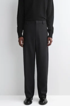 PINSTRIPED WOOL RELAXED-FIT TAPERED PANTS