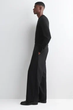 PINSTRIPED WOOL RELAXED-FIT TAPERED PANTS