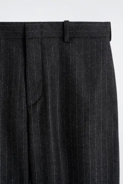 PINSTRIPED WOOL RELAXED-FIT TAPERED PANTS