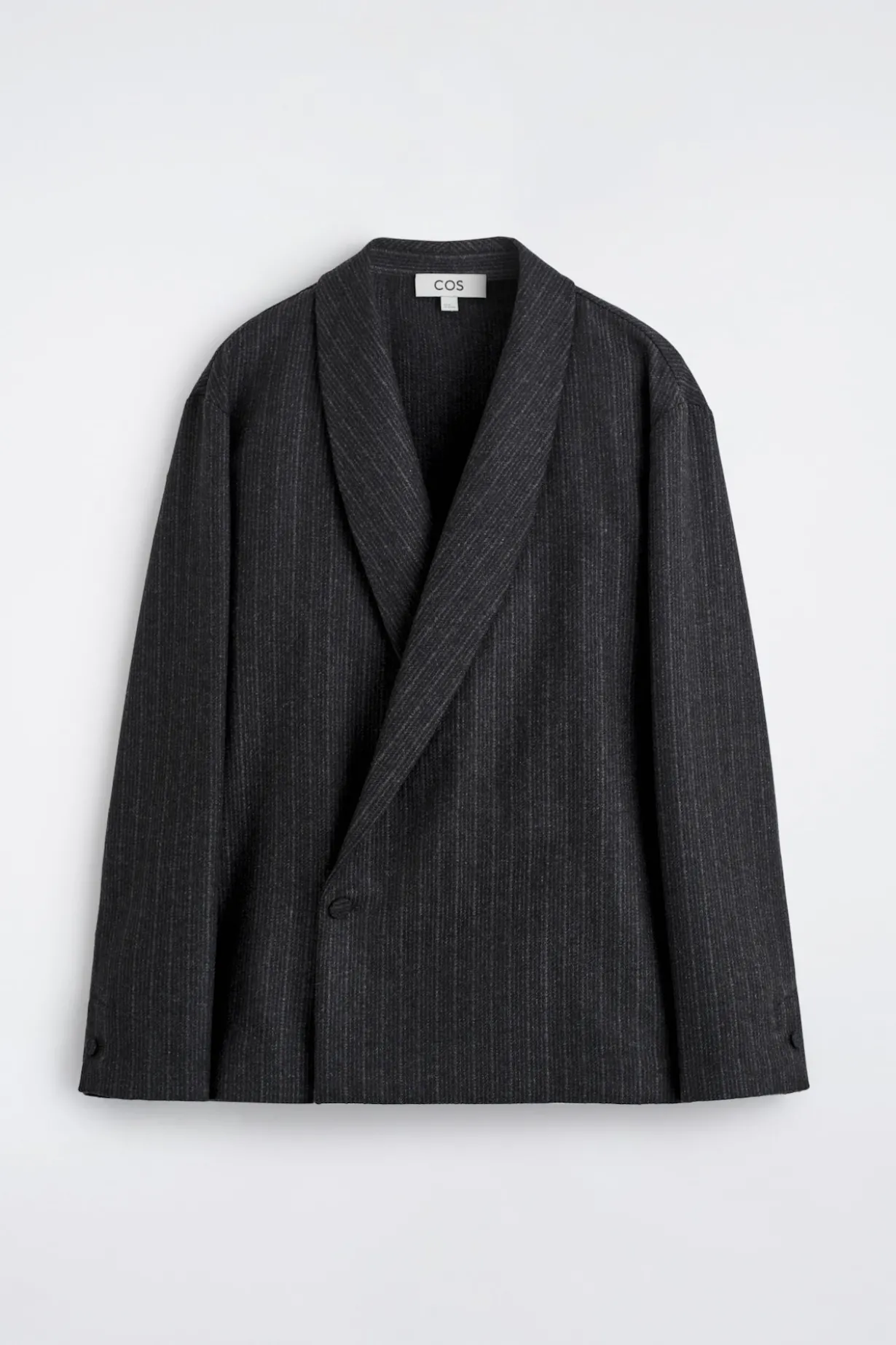 PINSTRIPED WOOL WRAP BLAZER