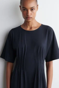 PINTUCKED COTTON MINI DRESS