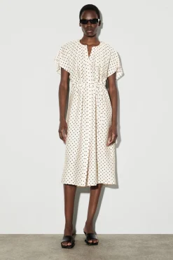 PLEATED BELTED MIDI DRESS