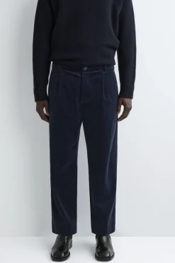 PLEATED CORDUROY RELAXED-FIT STRAIGHT-LEG PANTS