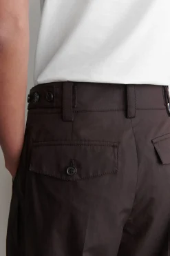 PLEATED COTTON BARREL-LEG TROUSERS