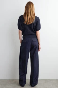 PLEATED COTTON BARREL-LEG TROUSERS