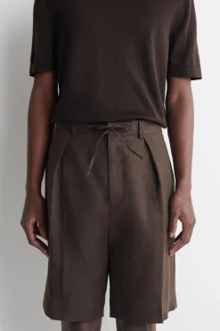 PLEATED LINEN DRAWSTRING SHORTS