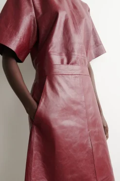 PLEATED TEXTURED-LEATHER MIDI SKIRT