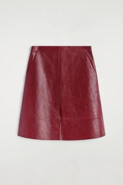 PLEATED TEXTURED-LEATHER MIDI SKIRT