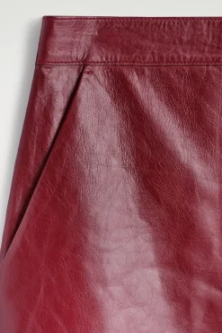 PLEATED TEXTURED-LEATHER MIDI SKIRT