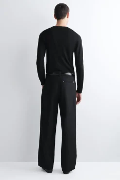 PLEATED WIDE-LEG DENIM PANTS